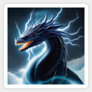 Adult Blue Lightning Dragon Surrounded by Electricity Sticker